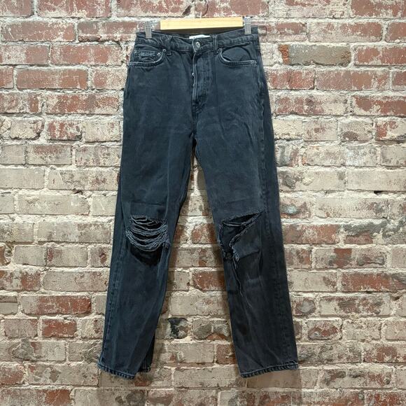 Reformation Cynthia High Rise Straight Jeans Destroyed Black Lagoon Size 26 - Picture 3 of 10